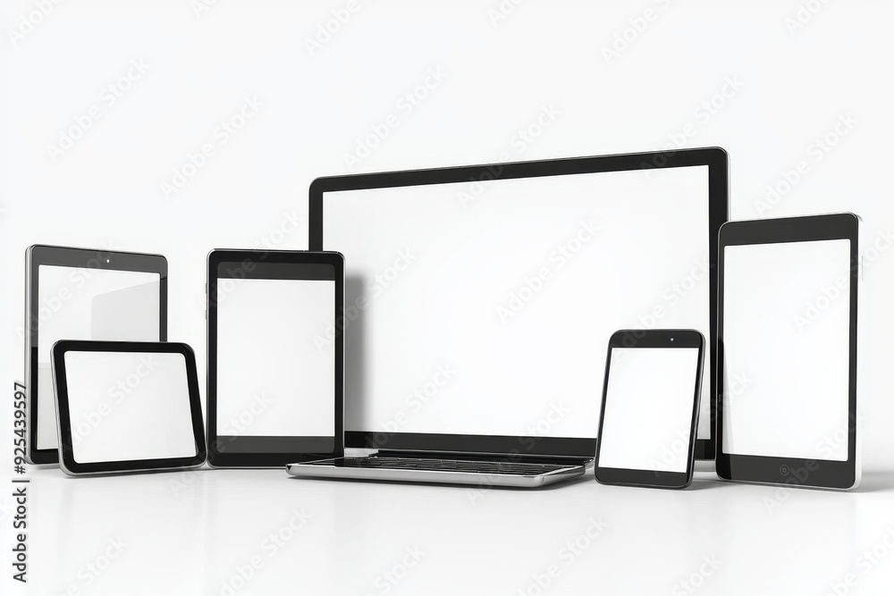 Multiple responsive screen and mobile devices mockup created with Generative AI Multiple responsive screen and mobile devices mockup created with Generative AI
