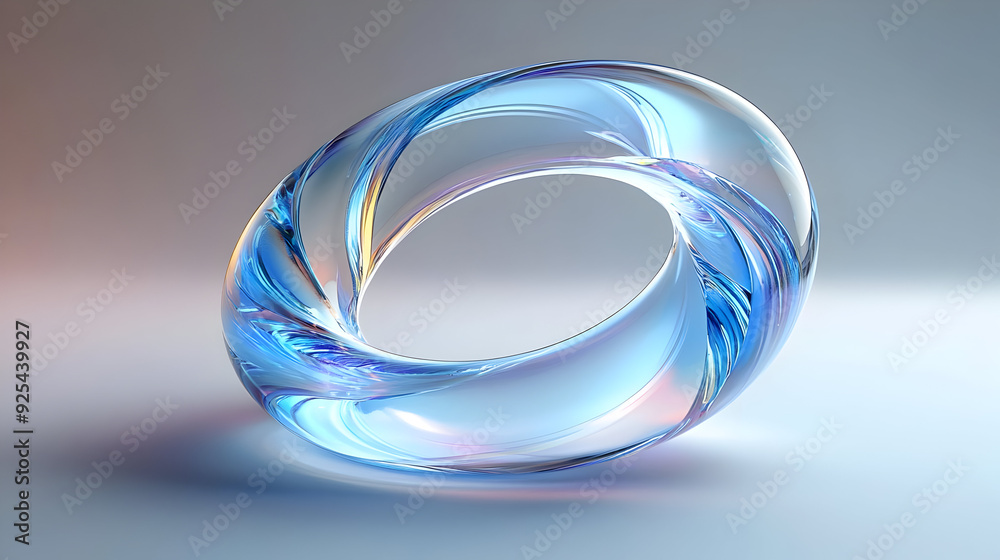 Abstract blue glass ring with iridescent reflections. Abstract blue glass ring with iridescent reflections.