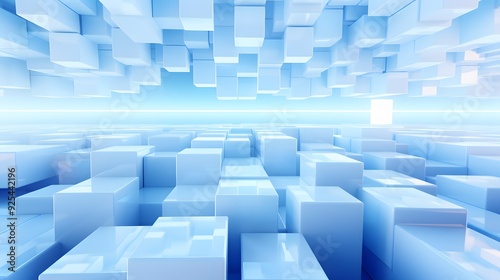 3d rendering of white and blue abstract geometric background. Scene for advertising, technology, showcase, banner, game, sport, cosmetic, business, metaverse. Sci-Fi Illustration. Product display