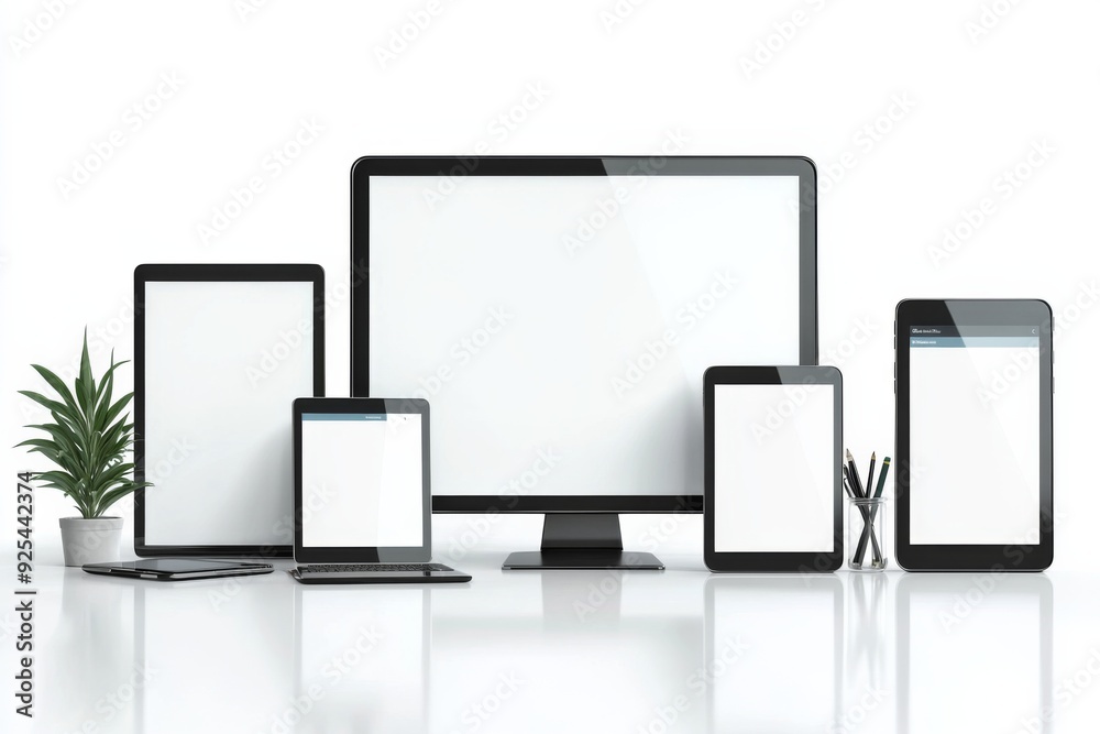 Multiple responsive screen and mobile devices mockup created with Generative AI Multiple responsive screen and mobile devices mockup created with Generative AI