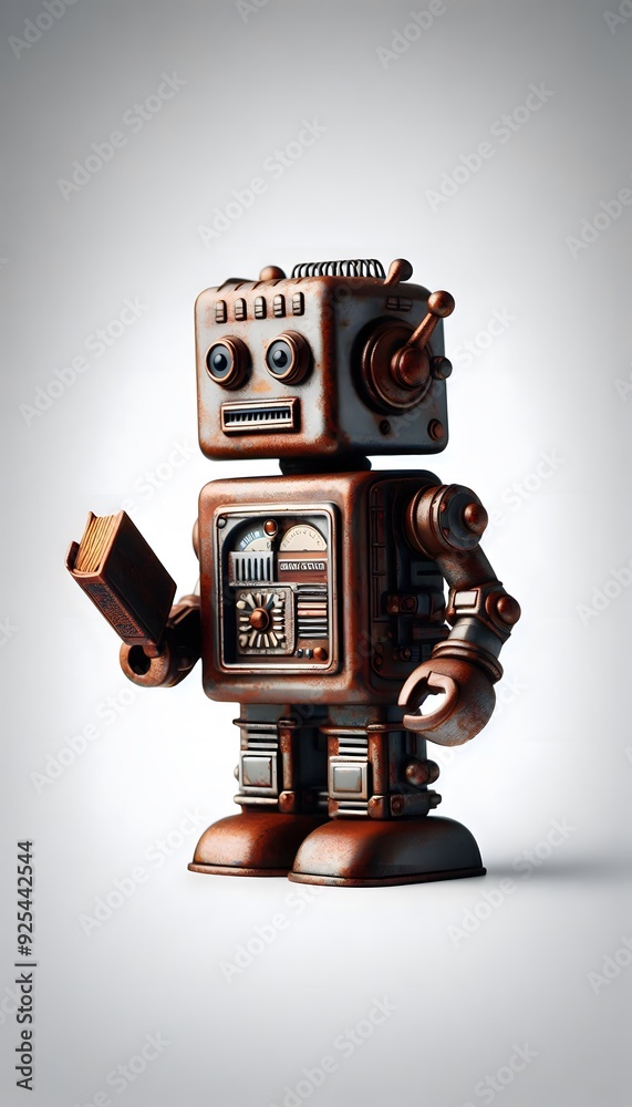 Naklejka premium Rusty retro robot with a book