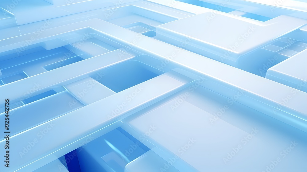 Fototapeta premium 3d rendering of white and blue abstract geometric background. Scene for advertising, technology, showcase, banner, game, sport, cosmetic, business, metaverse. Sci-Fi Illustration. Product display