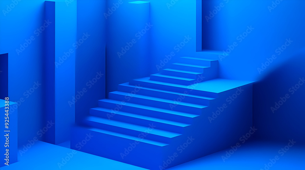 Abstract Blue Stairway in Minimalist Room. Abstract Blue Stairway in Minimalist Room.