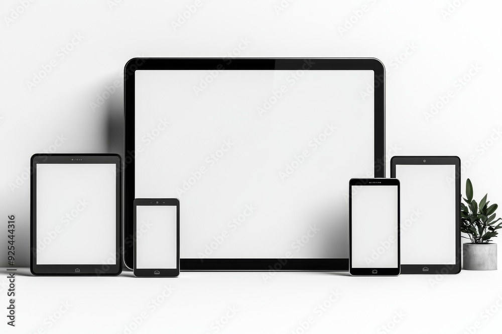 Multiple responsive screen and mobile devices mockup created with Generative AI Multiple responsive screen and mobile devices mockup created with Generative AI