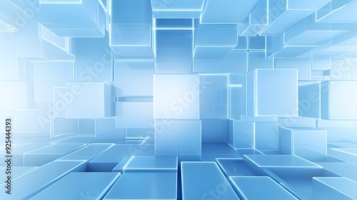 3d rendering of white and blue abstract geometric background. Scene for advertising, technology, showcase, banner, game, sport, cosmetic, business, metaverse. Sci-Fi Illustration. Product display