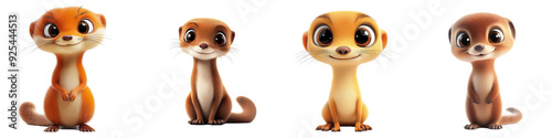 Cute 3D Cartoon Meerkat Collection with Big Eyes - isolated on White Transparent Background, PNG 