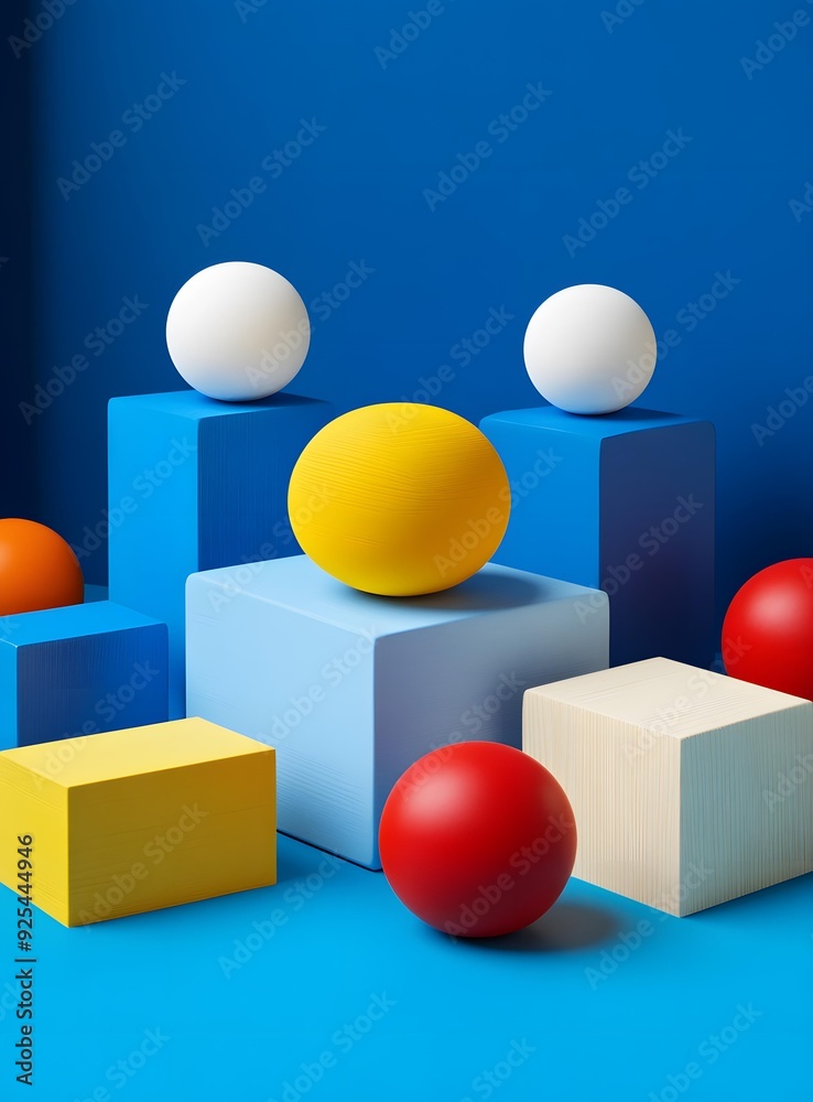 Abstract Colorful 3D Geometric Shapes on Blue Background Abstract Colorful 3D Geometric Shapes on Blue Background