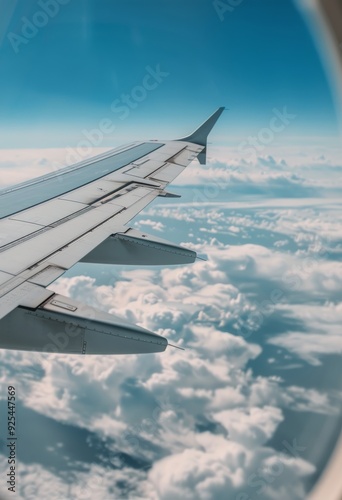 Cloudy Sky View From Airplane Wing During Sunset Over the Ocean