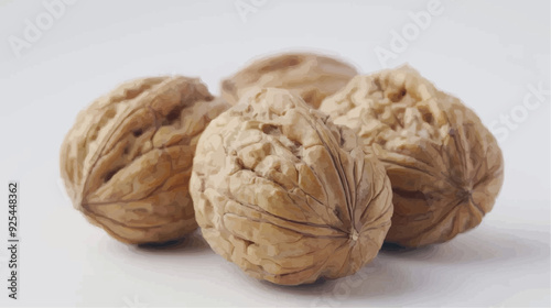 Four Fresh walnuts isolated in a group on white background