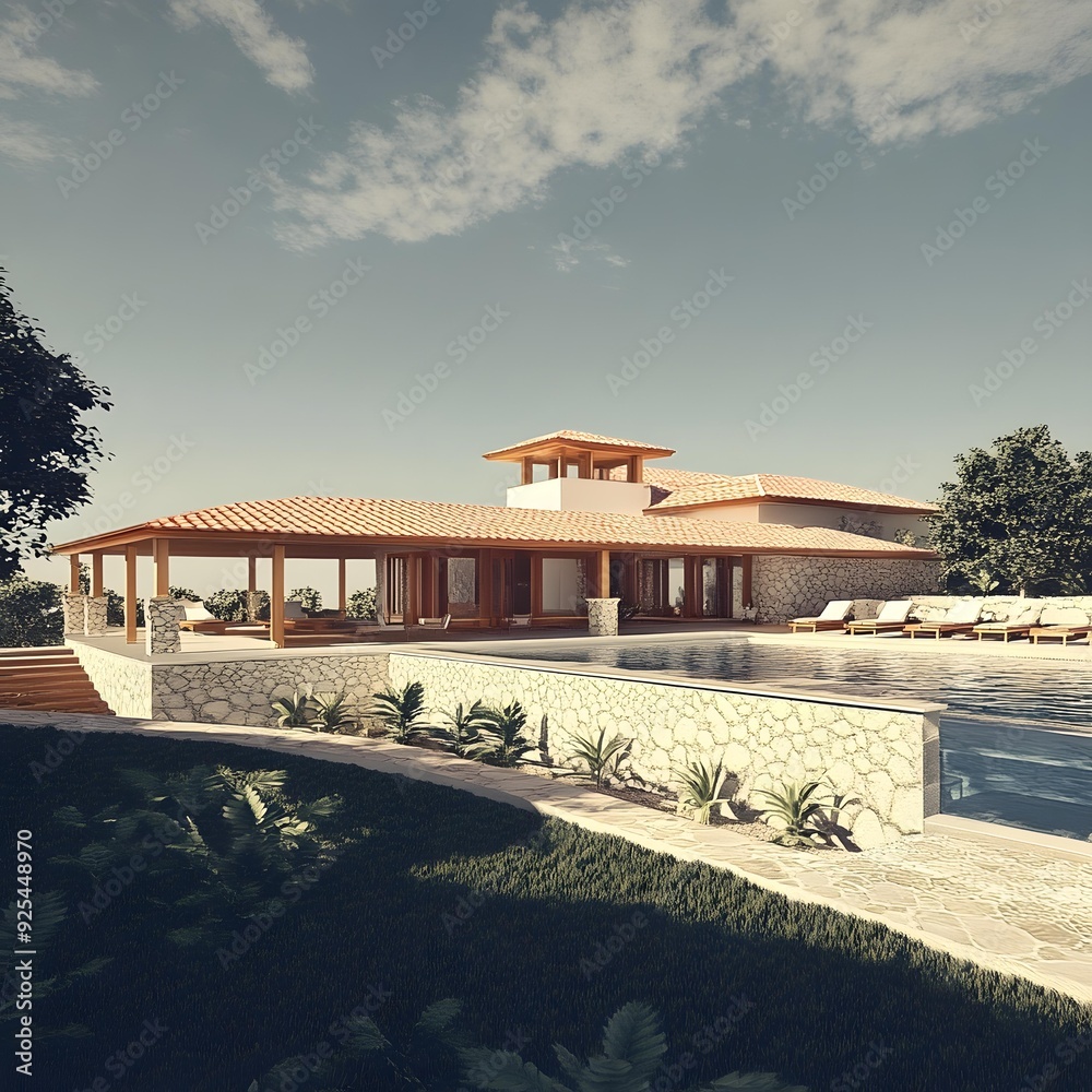 Fototapeta premium Modern Villa with Pool and Patio