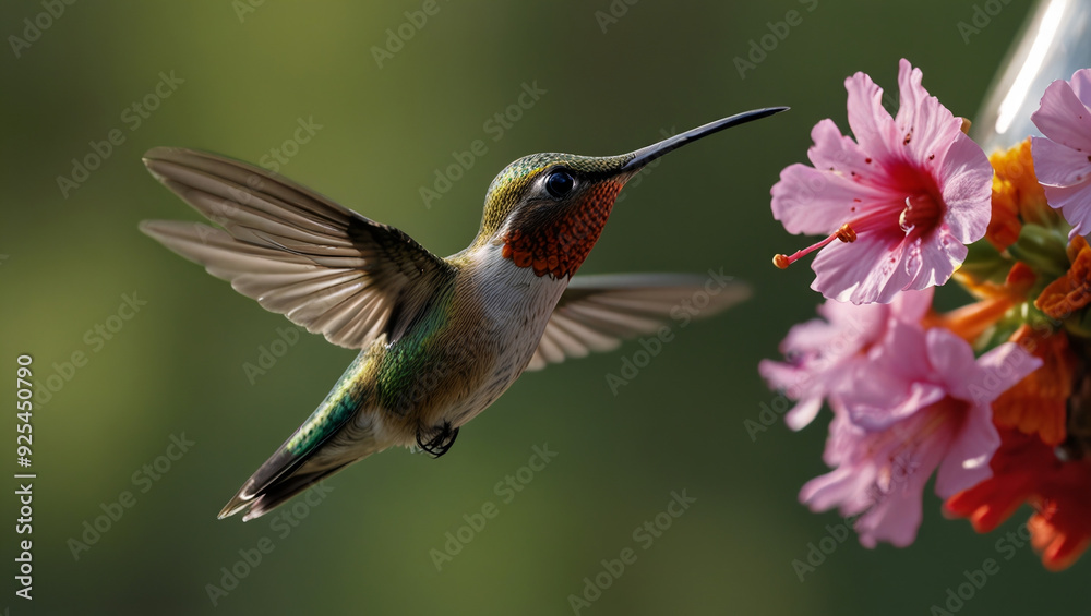 Fototapeta premium Hummingbirds search for food in the morning