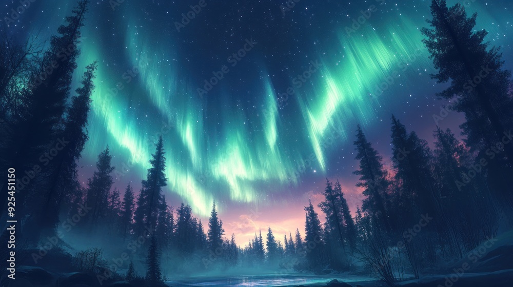 Aurora Borealis over a Forest Aurora Borealis over a Forest