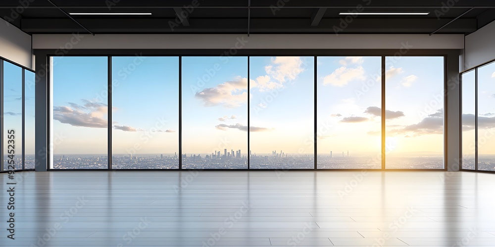 Fototapeta premium Empty Modern Office with Panoramic City Skyline View