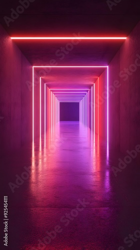 Neon Lights Corridor Abstract Background
