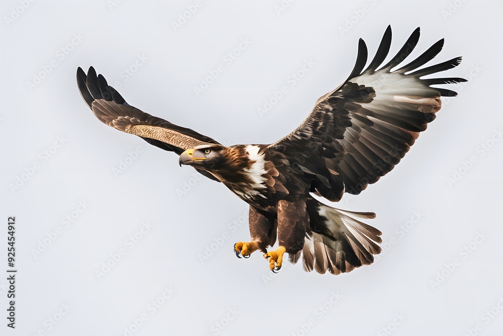 Naklejka premium Philippine Eagle Flying on White Background, Realistic Photo, Pattern Background, Wallpaper, Cover and Screen for Smartphone, Cell Phone, Computer, Laptop