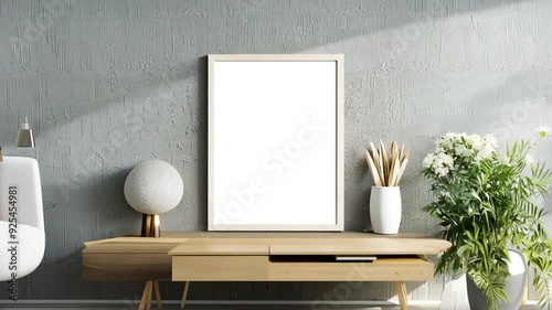 Mock up Poster Frame in Modern Scandinavian Living Room Decor Generative AI