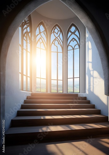 Stairway to Heaven with Stained Glass Windows