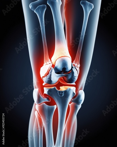 Knee and meniscus medical study student anatomy model showing bones, tendons and ligaments for teaching in clinic. photo