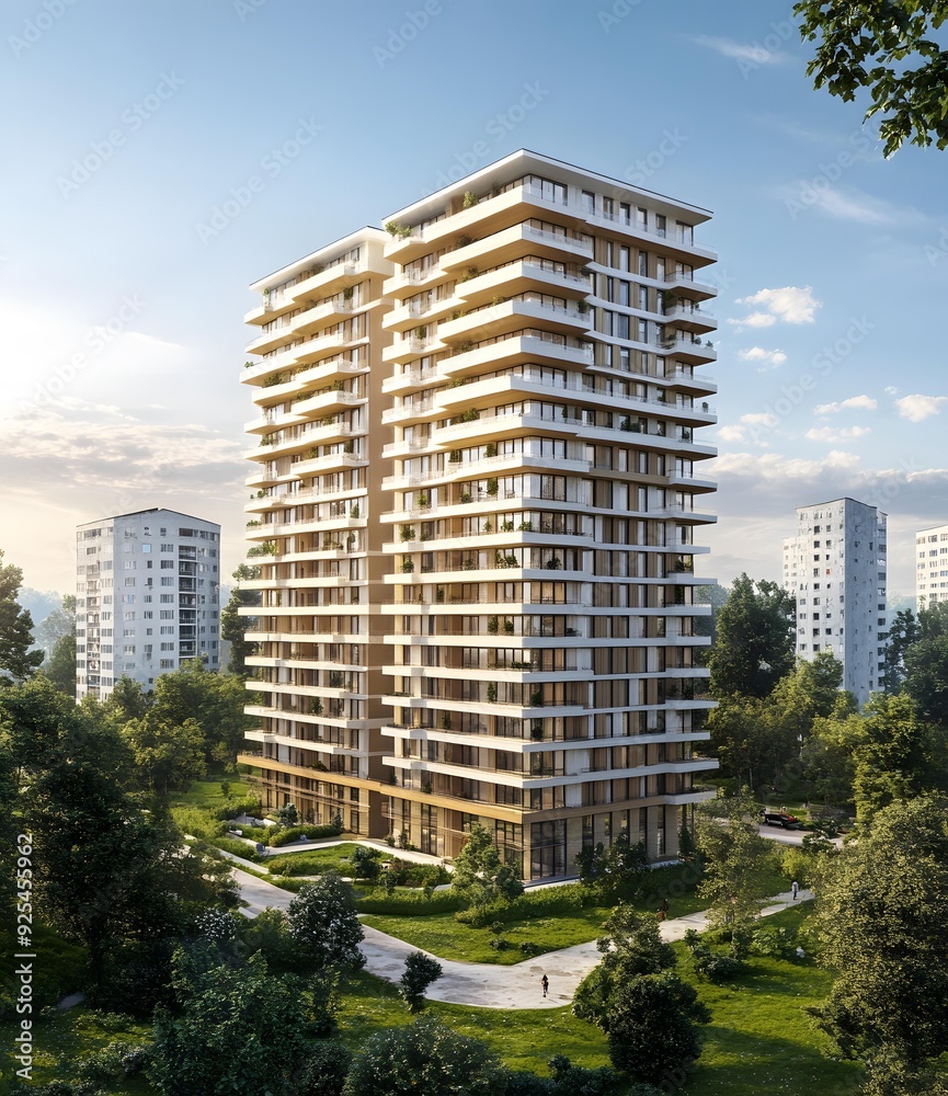 Modern Apartment Building with Green Landscape Modern Apartment Building with Green Landscape