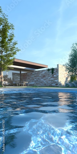 Modern House with Pool and Blue Sky