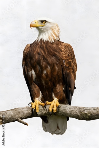 Philippine Eagle Perched on a Branch on White Background, Realistic Photo, Pattern Background, Wallpaper, Cover and Screen for Smartphone, Cell Phone, Computer, Laptop