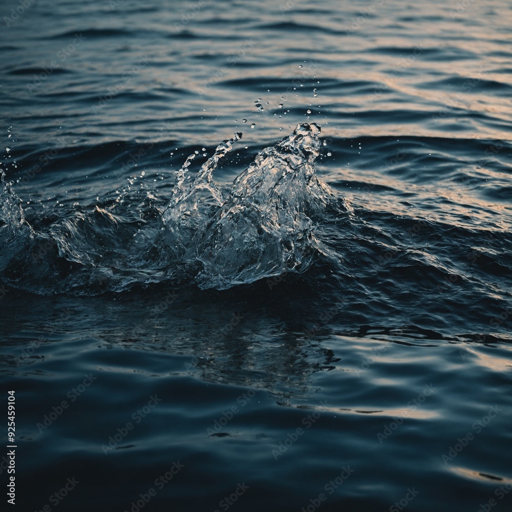 Obraz premium Gentle ripples spreading outwards on a calm river with sunlight sparkling on the water