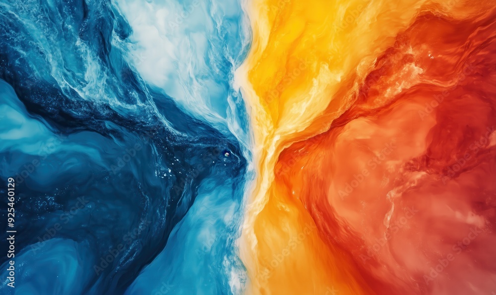 A painting of two colors, blue and red, with a yellow line in the middle A painting of two colors, blue and red, with a yellow line in the middle
