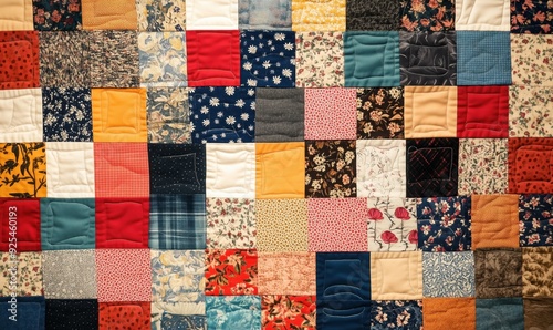 A patchwork quilt with many different colored squares