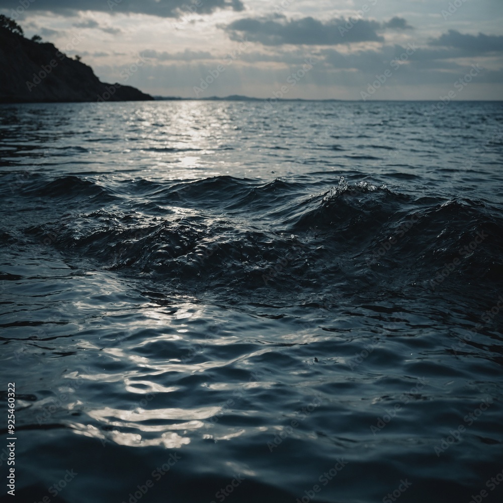 Gentle waves breaking on a sunlit beach with a clear blue sky and distant islands Gentle waves breaking on a sunlit beach with a clear blue sky and distant islands