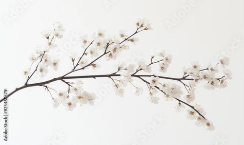 A white branch with a few flowers on it