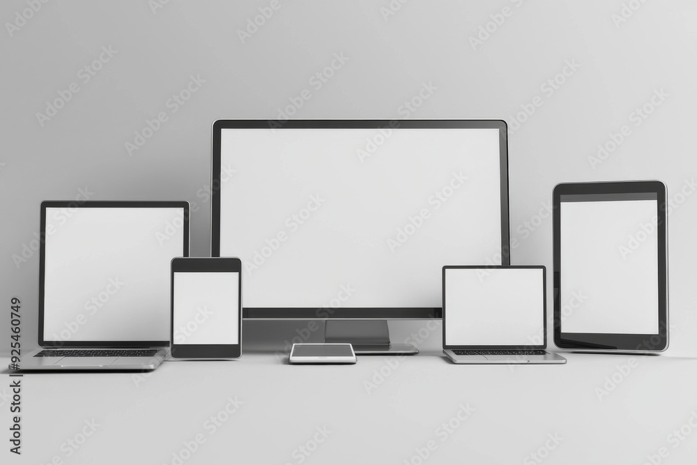 Multiple responsive screen and mobile devices mockup created with Generative AI Multiple responsive screen and mobile devices mockup created with Generative AI