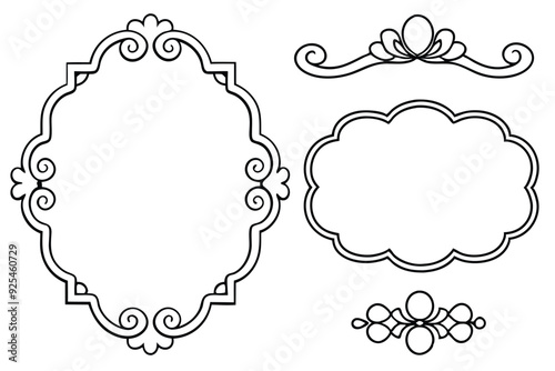 Vintage calligraphic frames. Ornate calligraphy frame, retro elegant ornamental borders, filigree floral ornaments for framed certificate template. Isolated vector decorative Victorian dividers set.  
