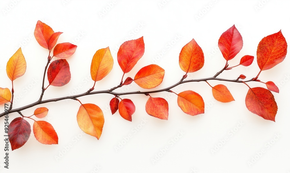 A branch of red leaves is shown on a white background A branch of red leaves is shown on a white background