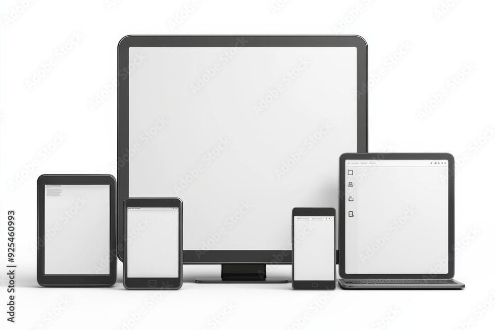 Multiple responsive screen and mobile devices mockup created with Generative AI