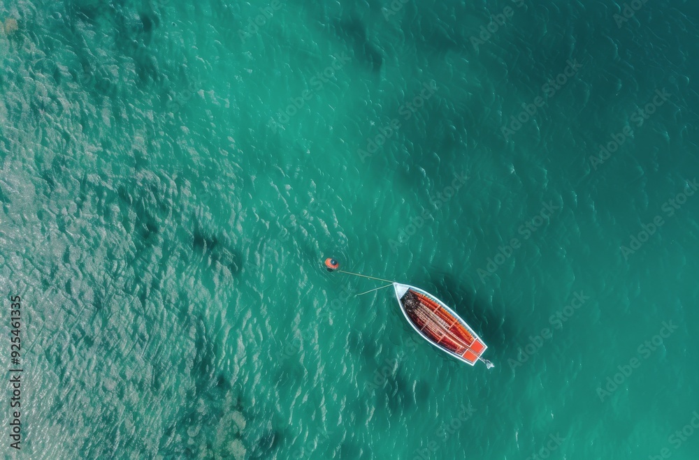 Fototapeta premium Aerial View of a Boat Near Divers in Crystal Clear Tropical Waters
