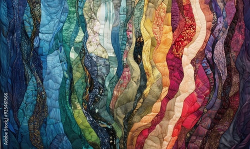 A colorful quilt with a wave pattern