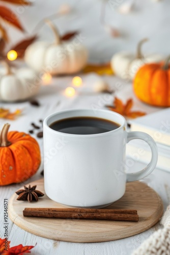 Cozy Autumn Morning With Coffee, Pumpkins, and Colorful Leaves