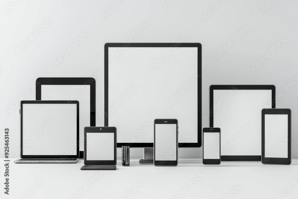 Multiple responsive screen and mobile devices mockup created with Generative AI Multiple responsive screen and mobile devices mockup created with Generative AI