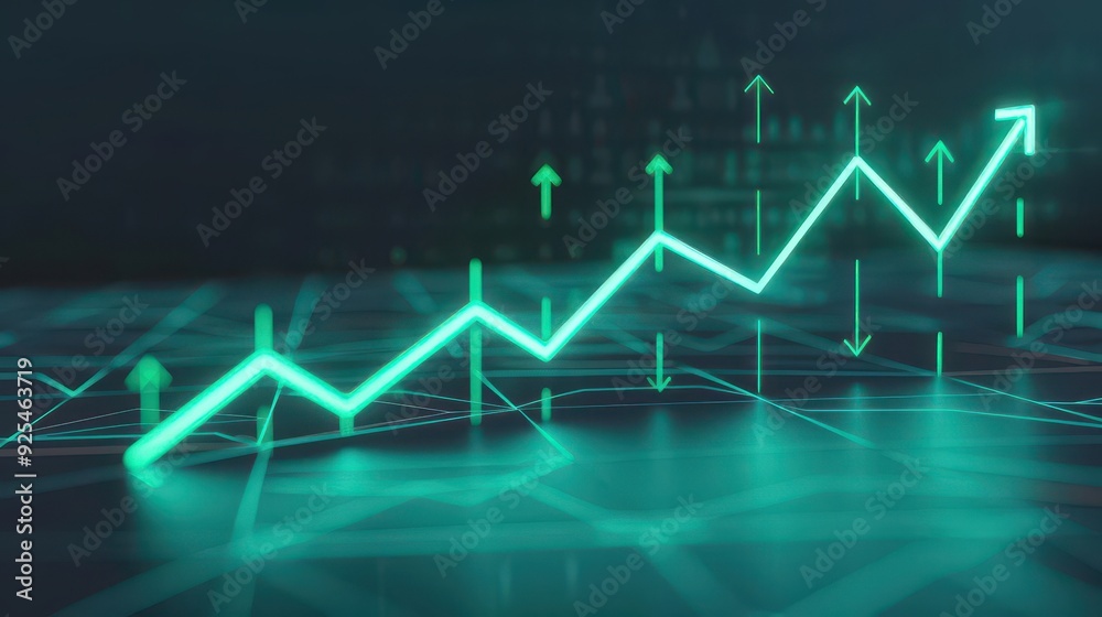 Abstract bull market with glowing green arrows and digital elements, Bullish - Bearish, market growth Abstract bull market with glowing green arrows and digital elements, Bullish - Bearish, market growth