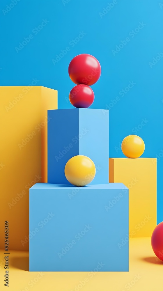 Abstract Minimalist 3D Render of Geometric Shapes in Blue and Yellow Colors Abstract Minimalist 3D Render of Geometric Shapes in Blue and Yellow Colors
