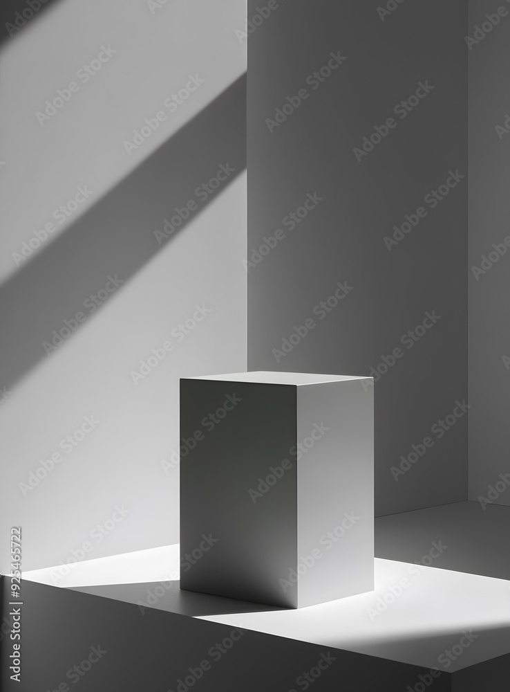 White Cube Platform With Light Shadow Minimalist Background