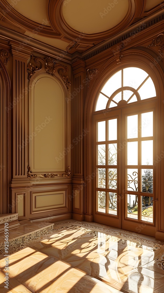 Classic Interior Design with Wooden Walls and Large Window Classic Interior Design with Wooden Walls and Large Window