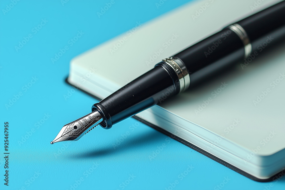 Elegant Fountain Pen on a Notebook - Writing Tools for Inspiration Elegant Fountain Pen on a Notebook - Writing Tools for Inspiration