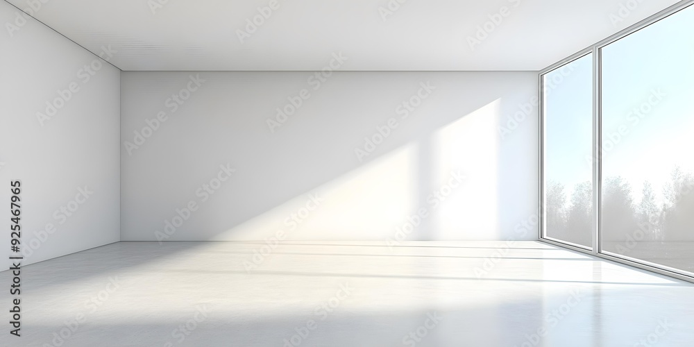 Fototapeta premium Empty White Room with Large Window and Sunlight