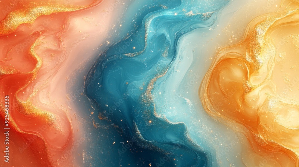 Fototapeta premium Abstract fluid art with vibrant colors and gold accents - generative ai