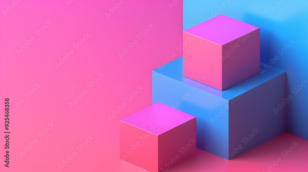 Abstract Geometric Shapes 3D Rendering Pink And Blue Abstract Geometric Shapes 3D Rendering Pink And Blue
