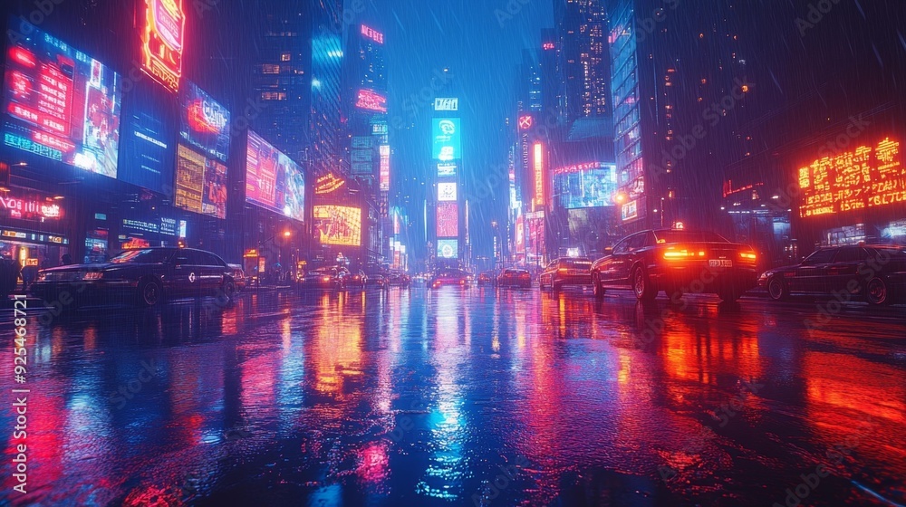 Fototapeta premium Neon-lit city streets at night - generative ai