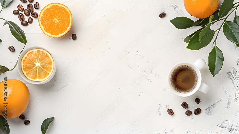 Coffee Cup With Orange Slices And Coffee Beans Coffee Cup With Orange Slices And Coffee Beans