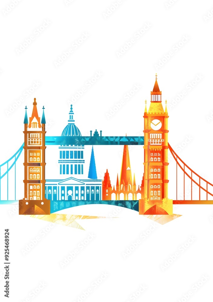 Obraz premium London Skyline Illustration with Iconic Landmarks