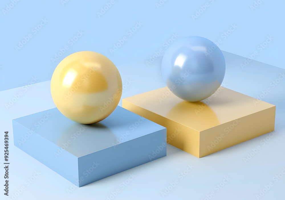 Blue and Yellow Spheres on Square Platforms Blue and Yellow Spheres on Square Platforms